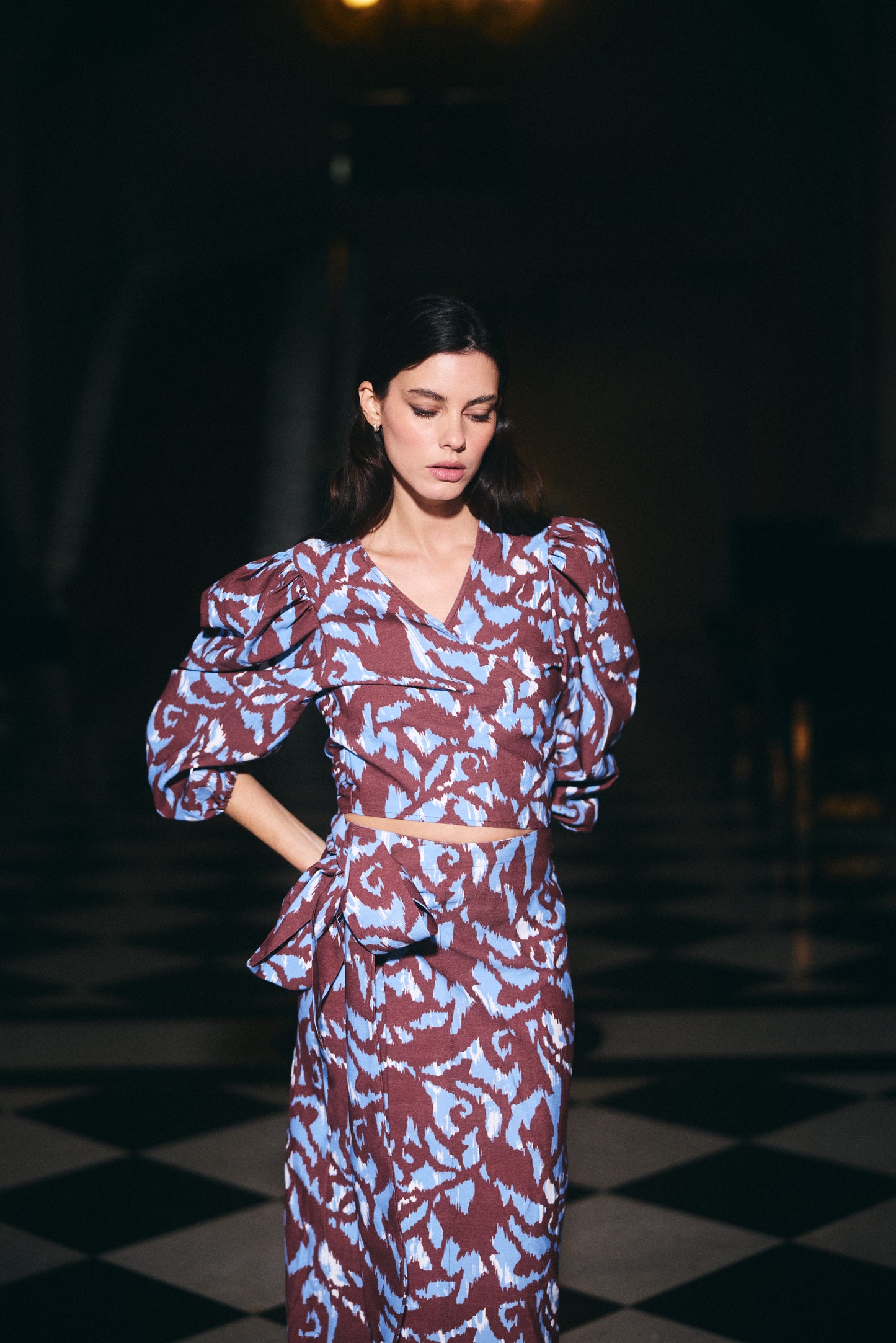 Falda Mallorca Estampado Café con Celeste