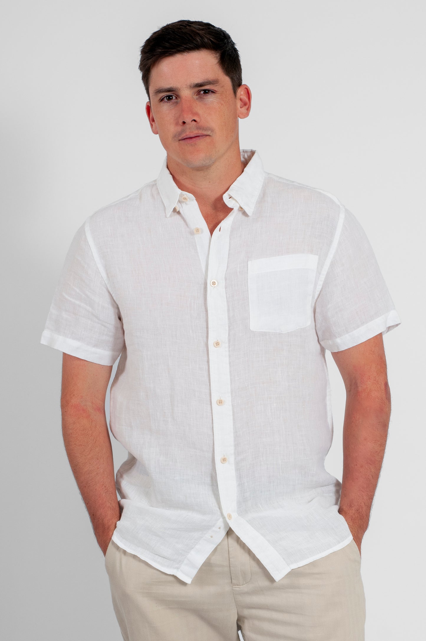 CAMISA BALI MANGA CORTA LINO BLANCA