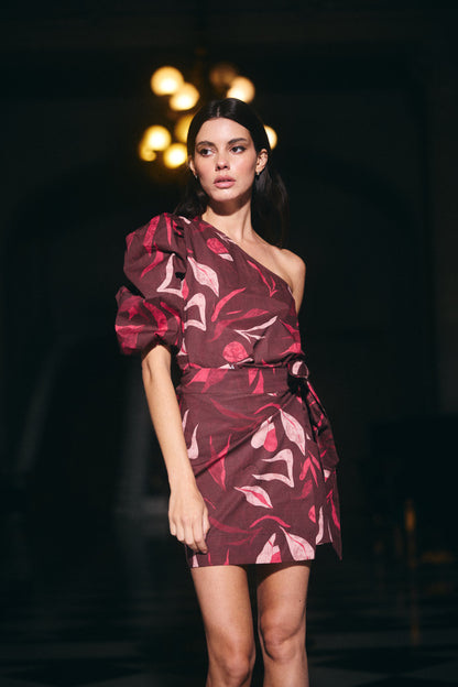 Falda Capadoccia Estampado Café con Rosado