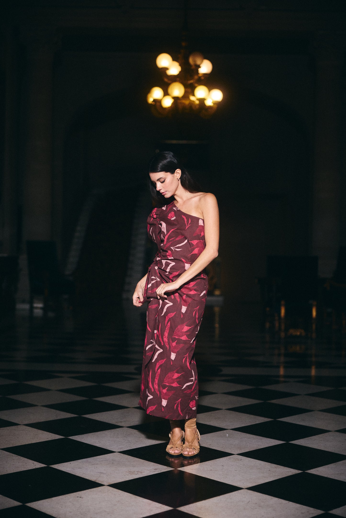 Falda Mallorca Estampado Cafe con rosado