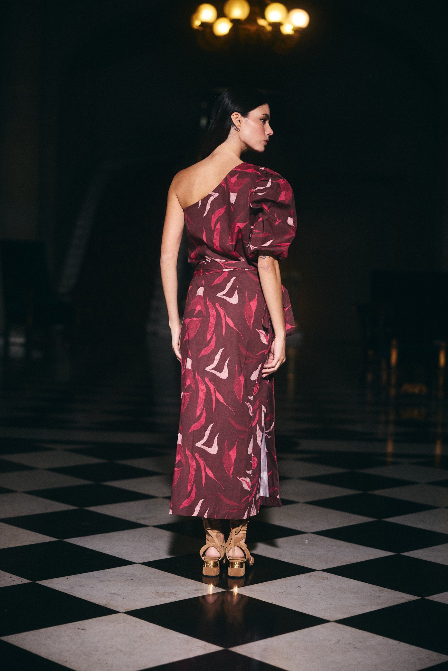 Falda Mallorca Estampado Cafe con rosado