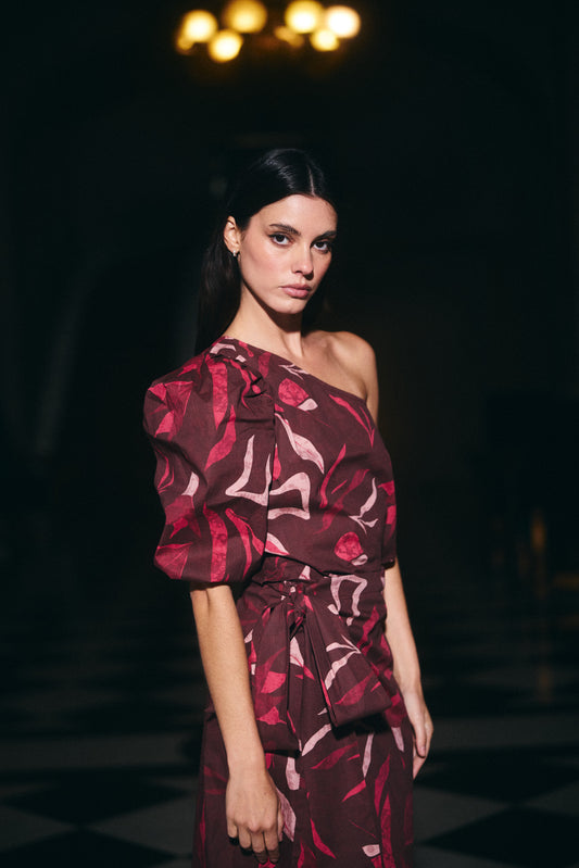 Blusa Mallorca Estampado Café con Rosado