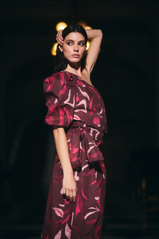 Falda Mallorca Estampado Cafe con rosado