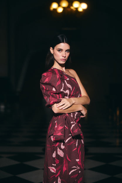 Falda Mallorca Estampado Cafe con rosado