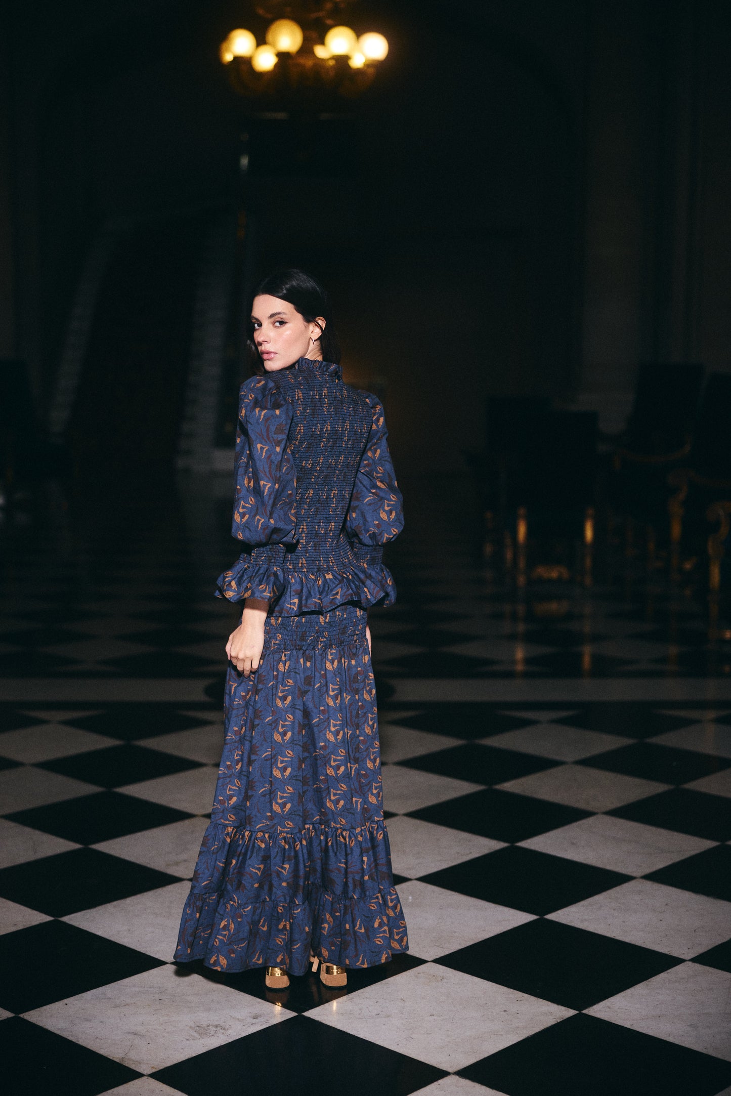 Falda Menorca Estampado Azul con Café