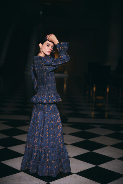 Falda Menorca Estampado Azul con Café