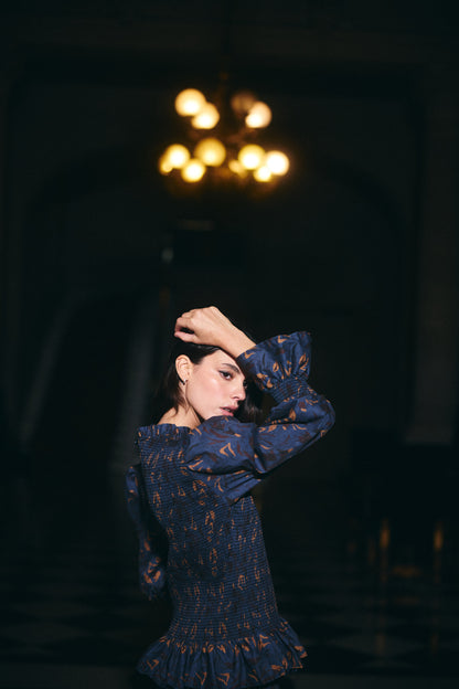 Blusa Ipanema estampado Azul con Café