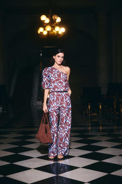 Blusa Mallorca Estampado Café con Celeste