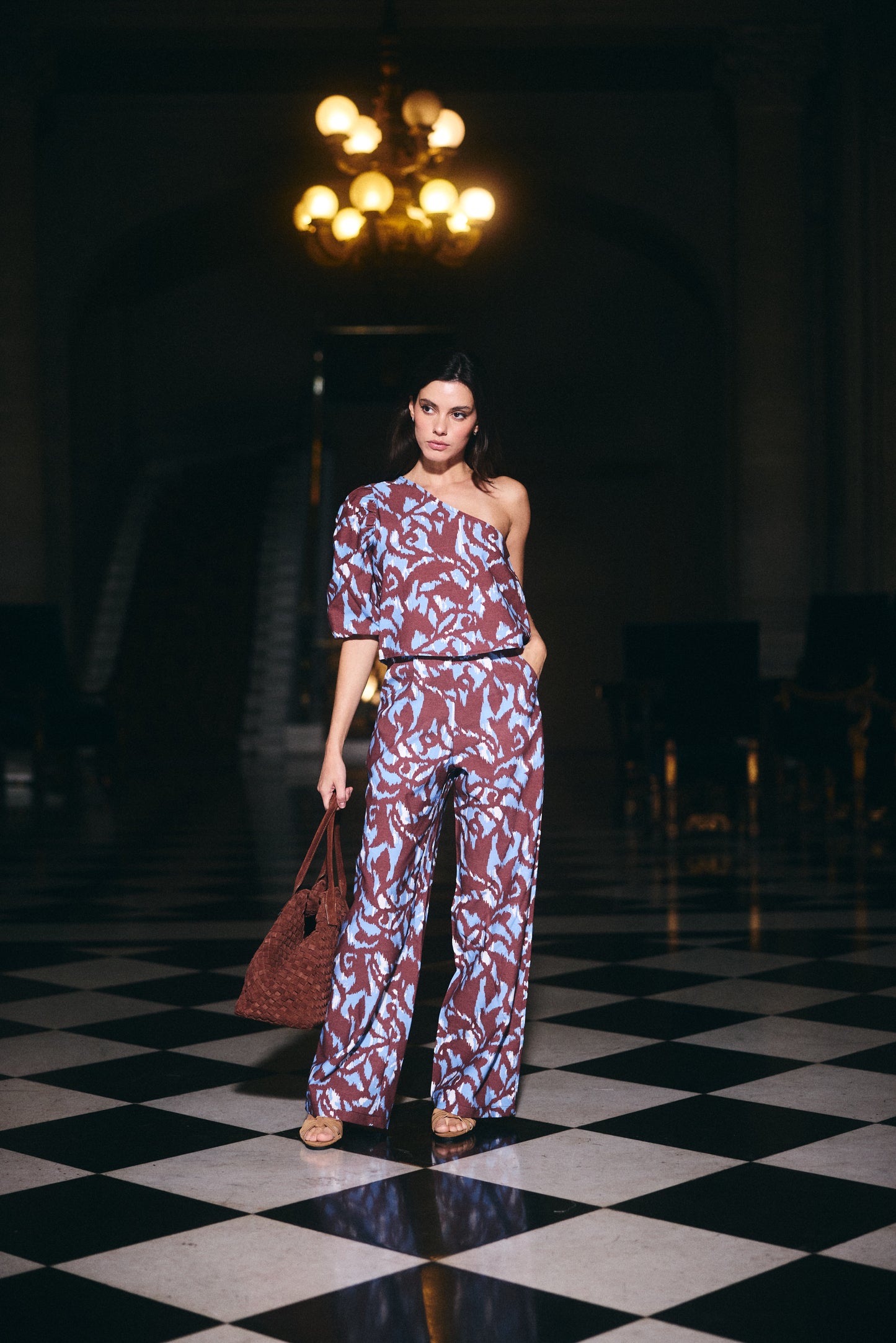 Pantalon Tulum Estampado Café con Celeste