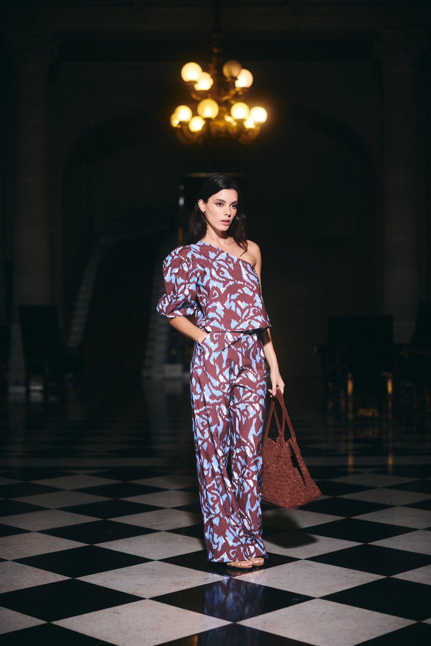 Pantalon Tulum Estampado Café con Celeste