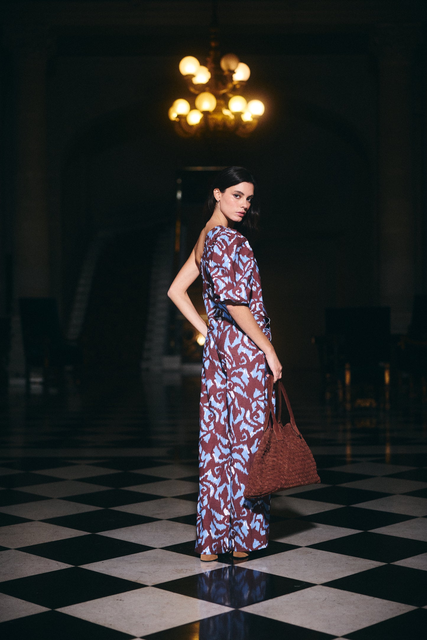 Pantalon Tulum Estampado Café con Celeste