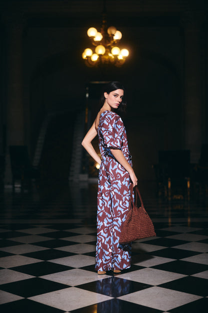 Pantalon Tulum Estampado Café con Celeste