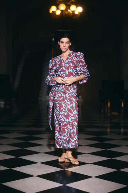 Falda Mallorca Estampado Café con Celeste