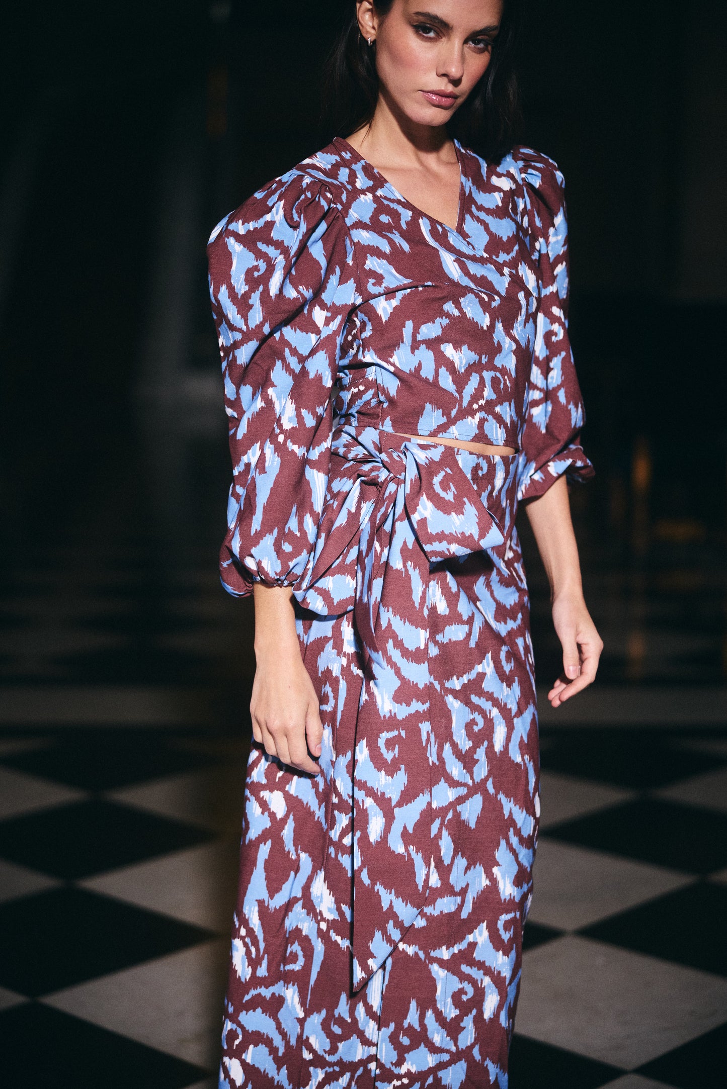Falda Mallorca Estampado Café con Celeste