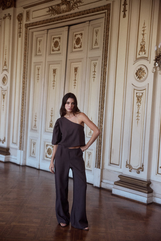 Blusa Mallorca solida Chocolate