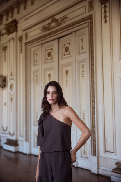 Blusa Mallorca solida Chocolate