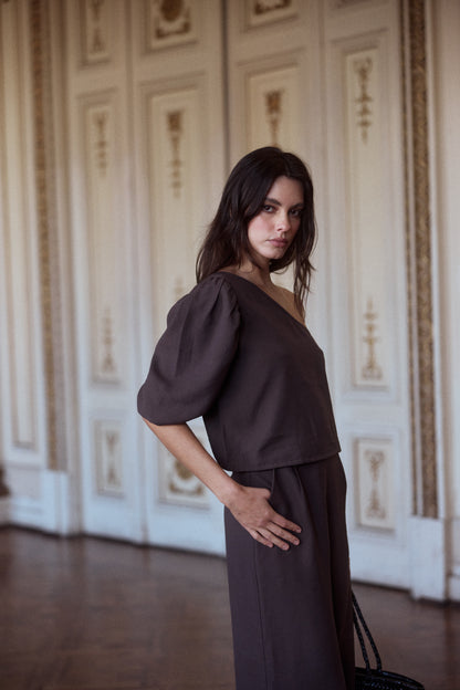 Blusa Mallorca solida Chocolate