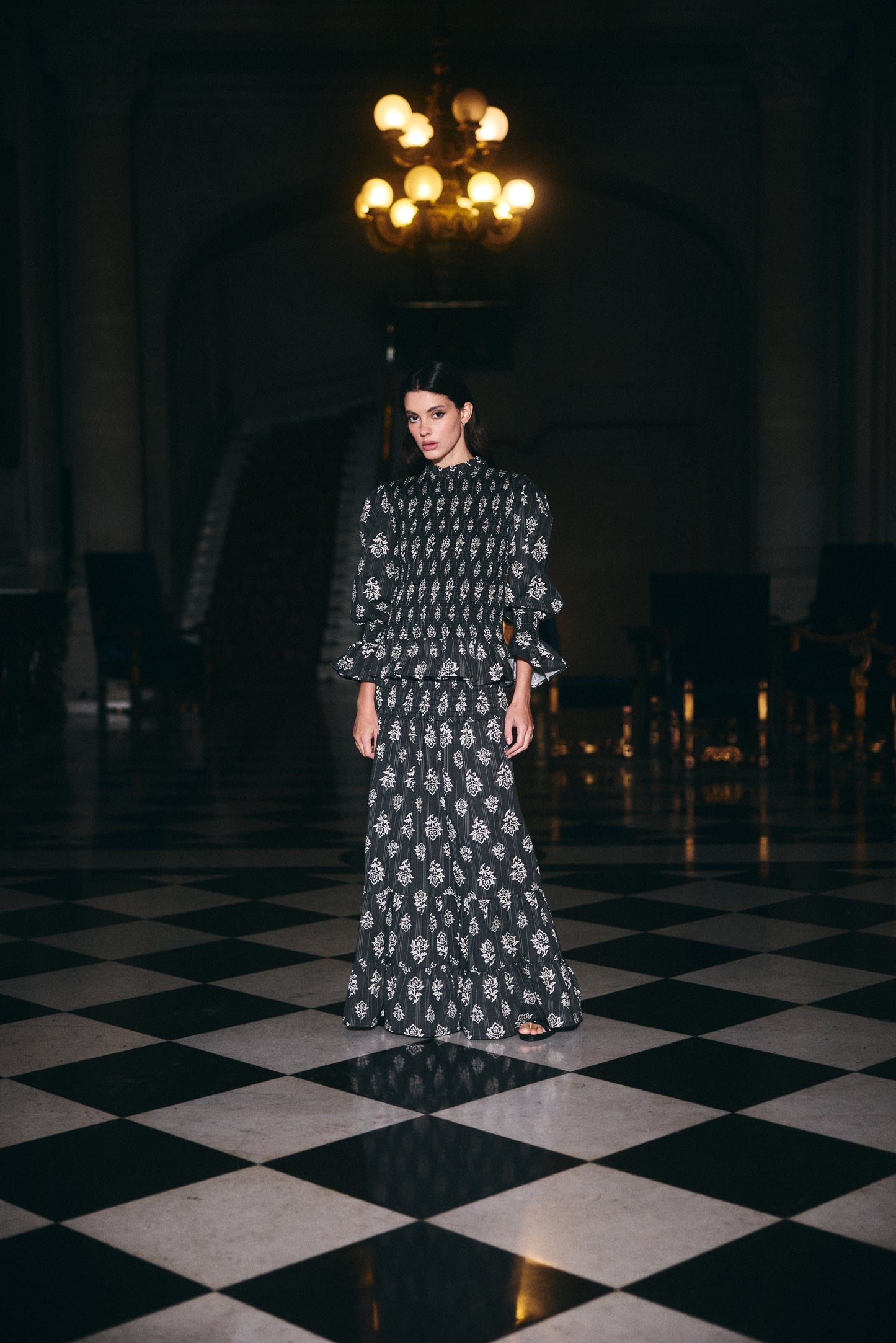 Falda Menorca Estampado Negro con Blanco