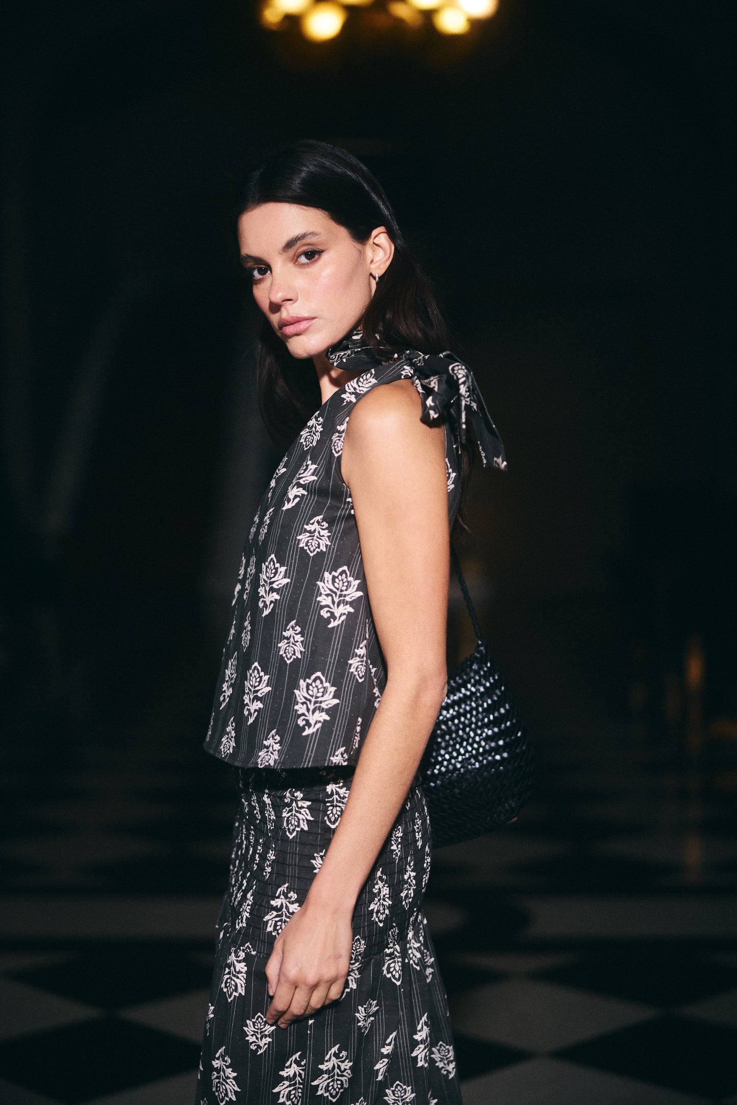 Top Bali Estampado Negro con blanco