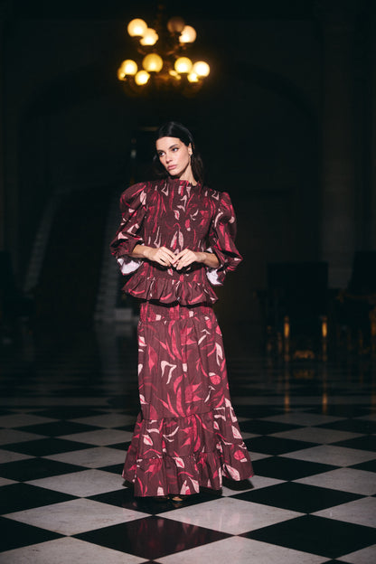 Falda Menorca Estampado Café con Rosado