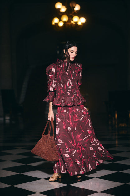 Falda Menorca Estampado Café con Rosado