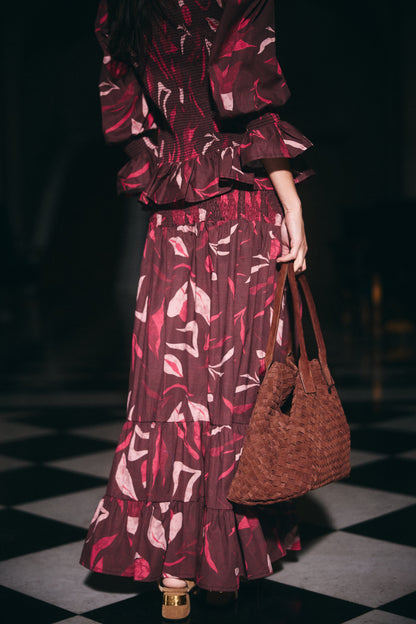 Falda Menorca Estampado Café con Rosado