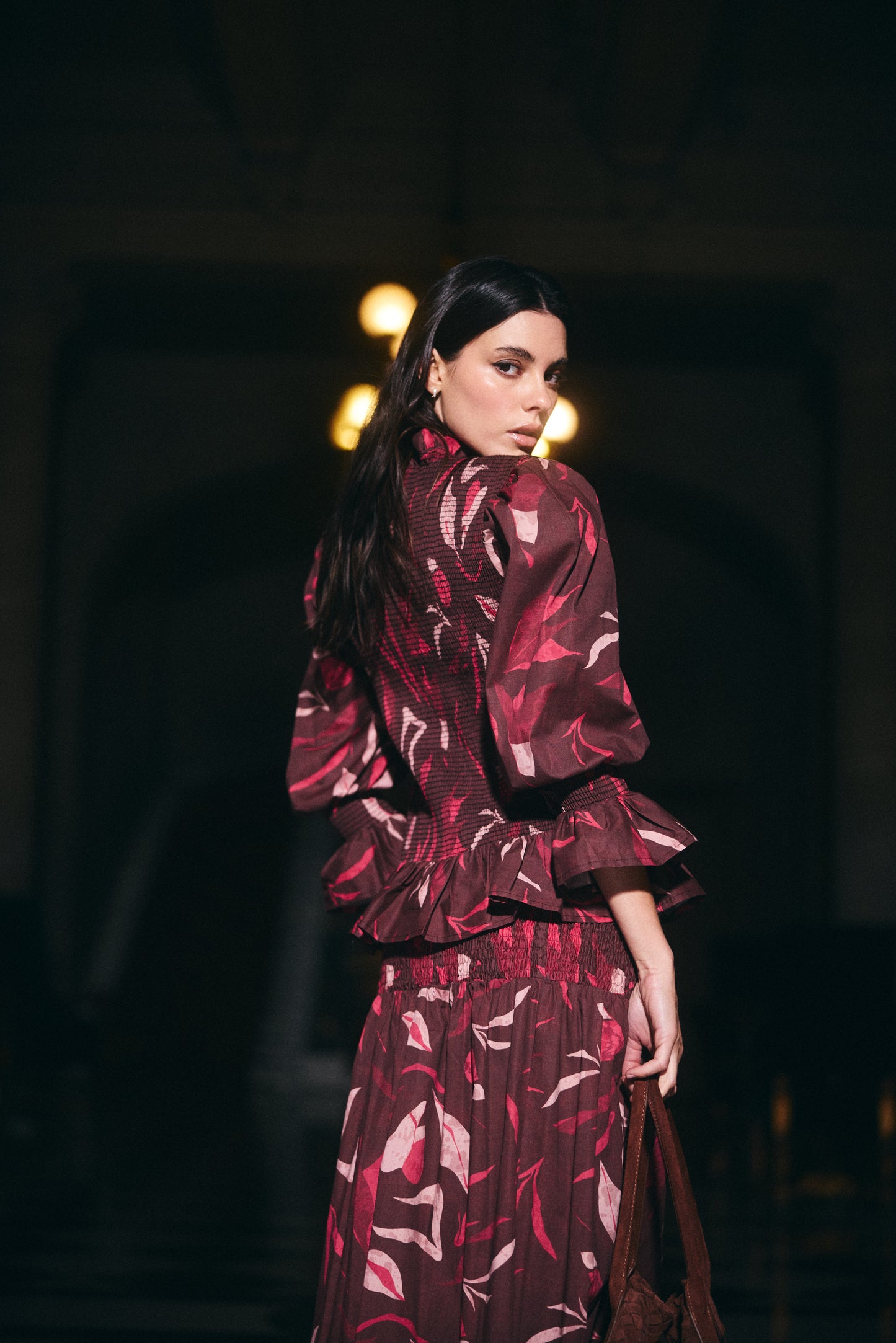 Blusa Ipanema estampado Café con Rosado