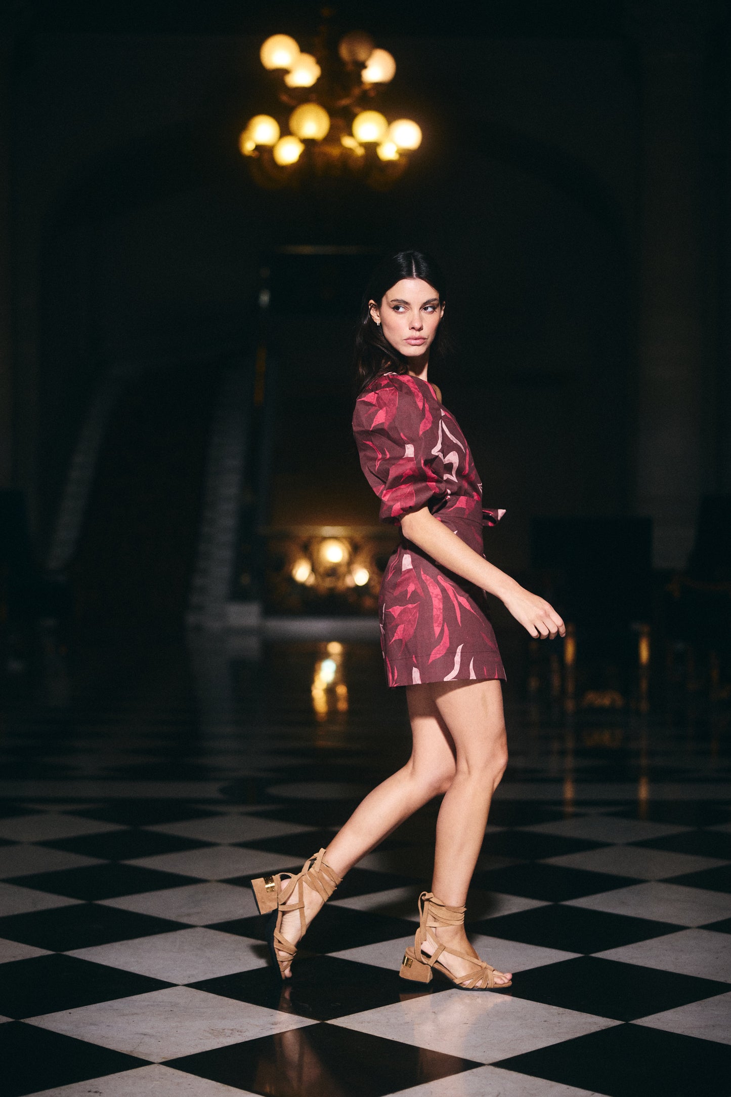 Falda Capadoccia Estampado Café con Rosado