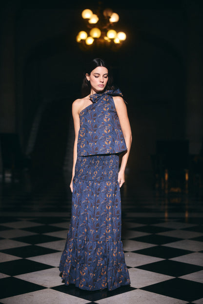 Falda Menorca Estampado Azul con Café