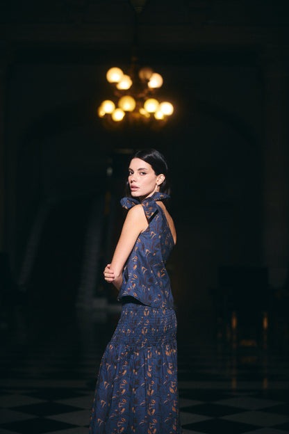 Falda Menorca Estampado Azul con Café