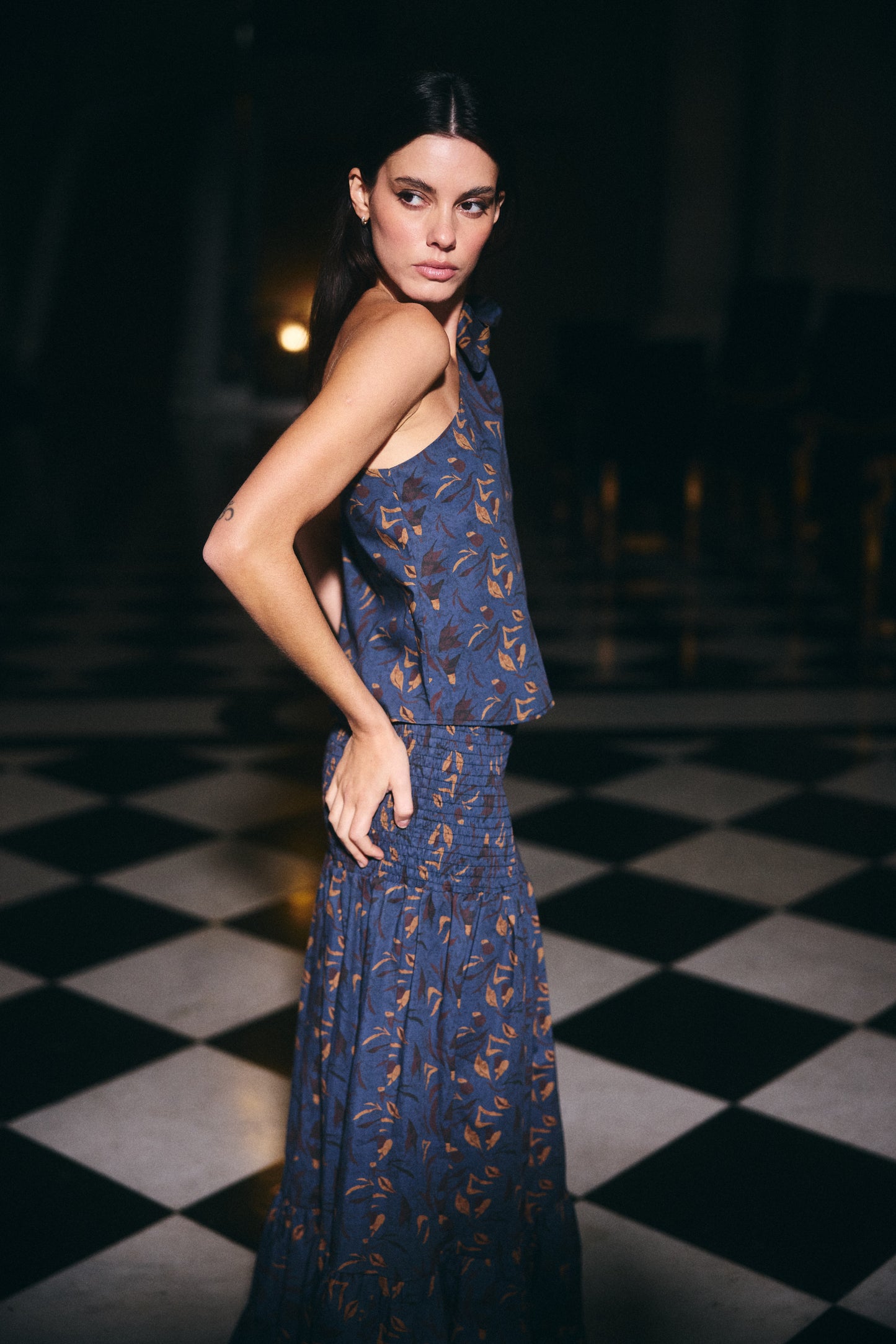 Falda Menorca Estampado Azul con Café