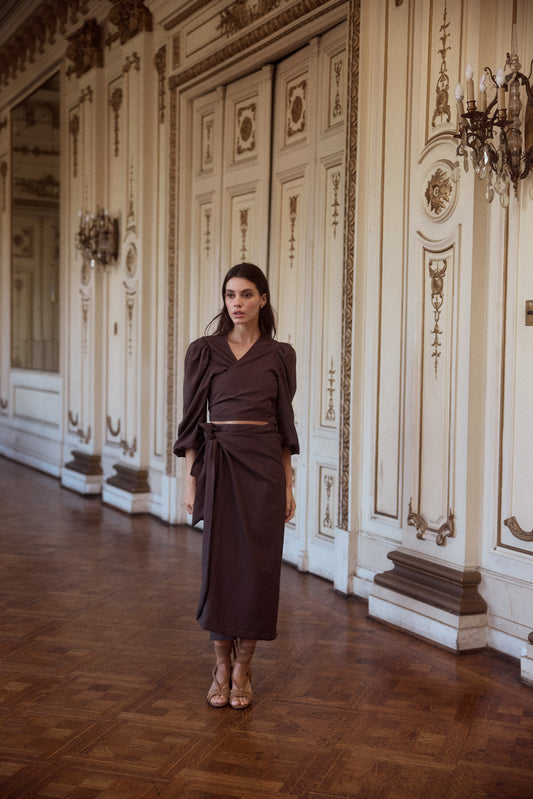 Blusa Mikonos Manga Larga Chocolate