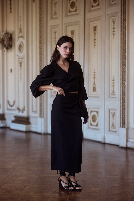 Blusa Mikonos Manga Larga Negra