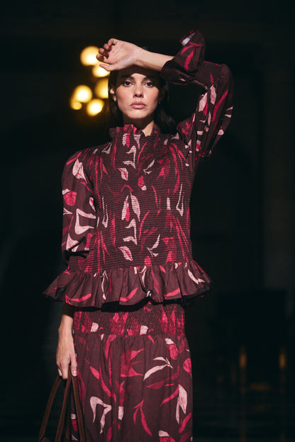 Blusa Ipanema estampado Café con Rosado