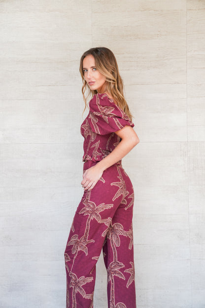 Pantalon Canarias Estampado Burdeo con Café (PREVENTA ENTREGA 15 OCT)