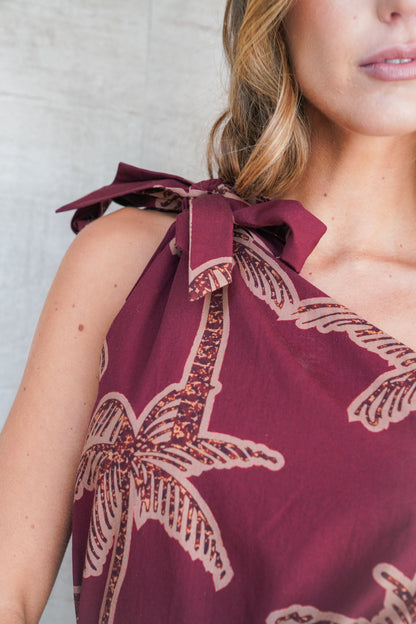 Blusa Bali Estampado Burdeo con Café (PREVENTA ENTREGA 15 OCT)