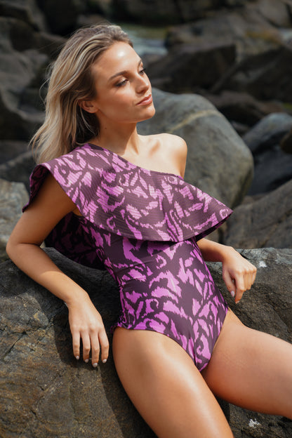 Traje de Baño Palm Estampado Café con Rosado