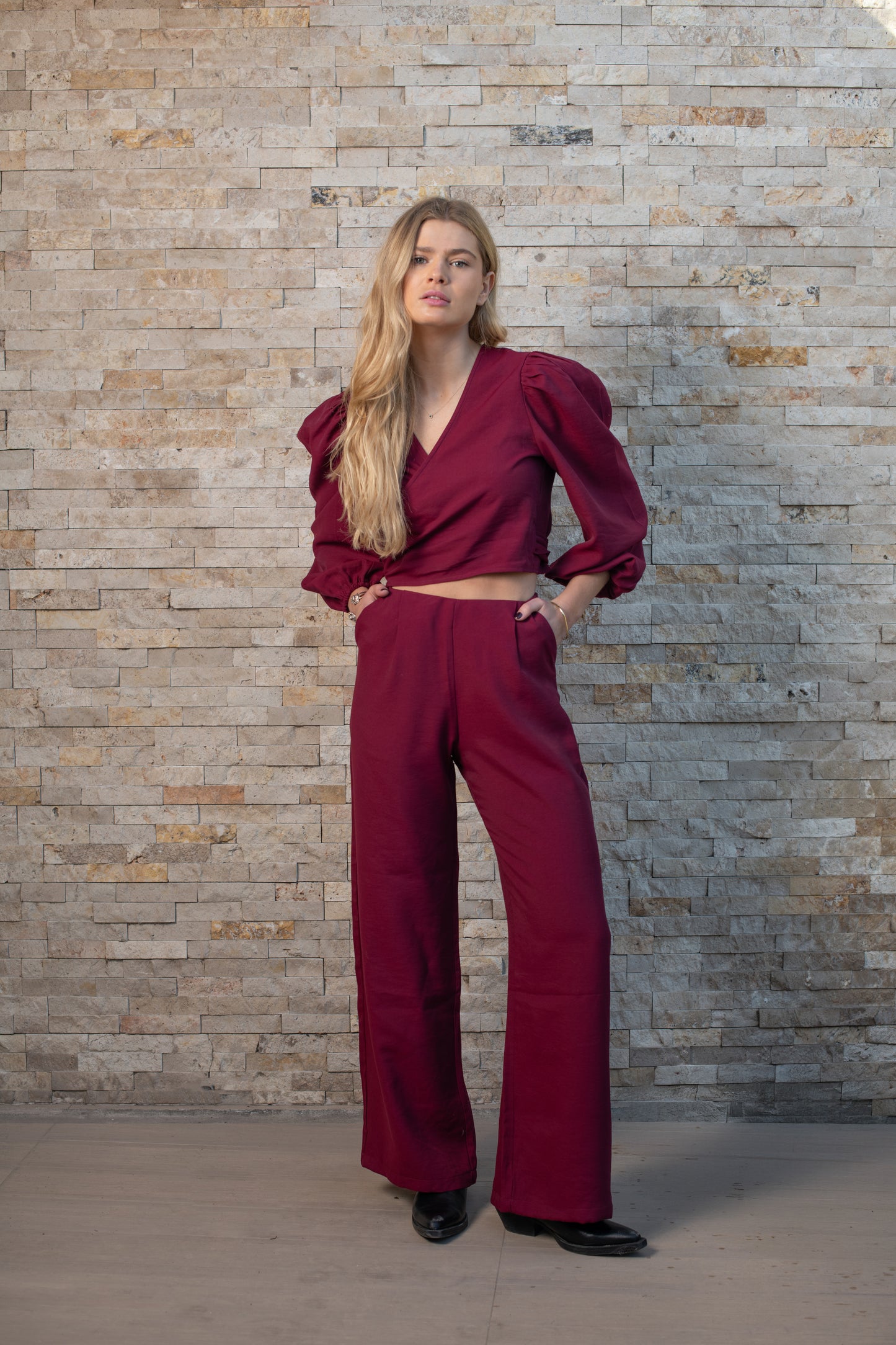 Blusa Mikonos Manga Larga Burgundy