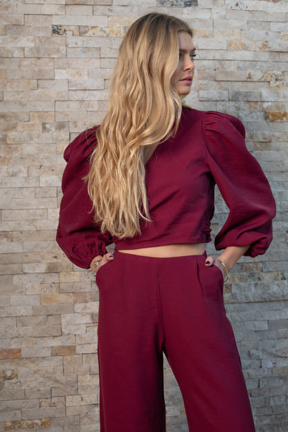 Pantalon Tulum solido Burgundy
