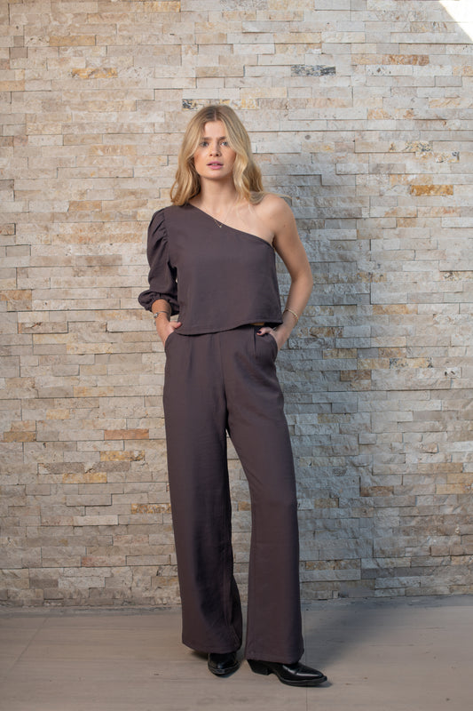 Blusa Mallorca solida Chocolate
