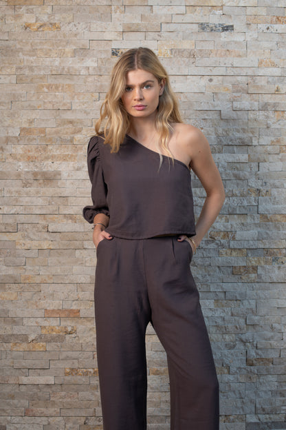 Blusa Mallorca solida Chocolate