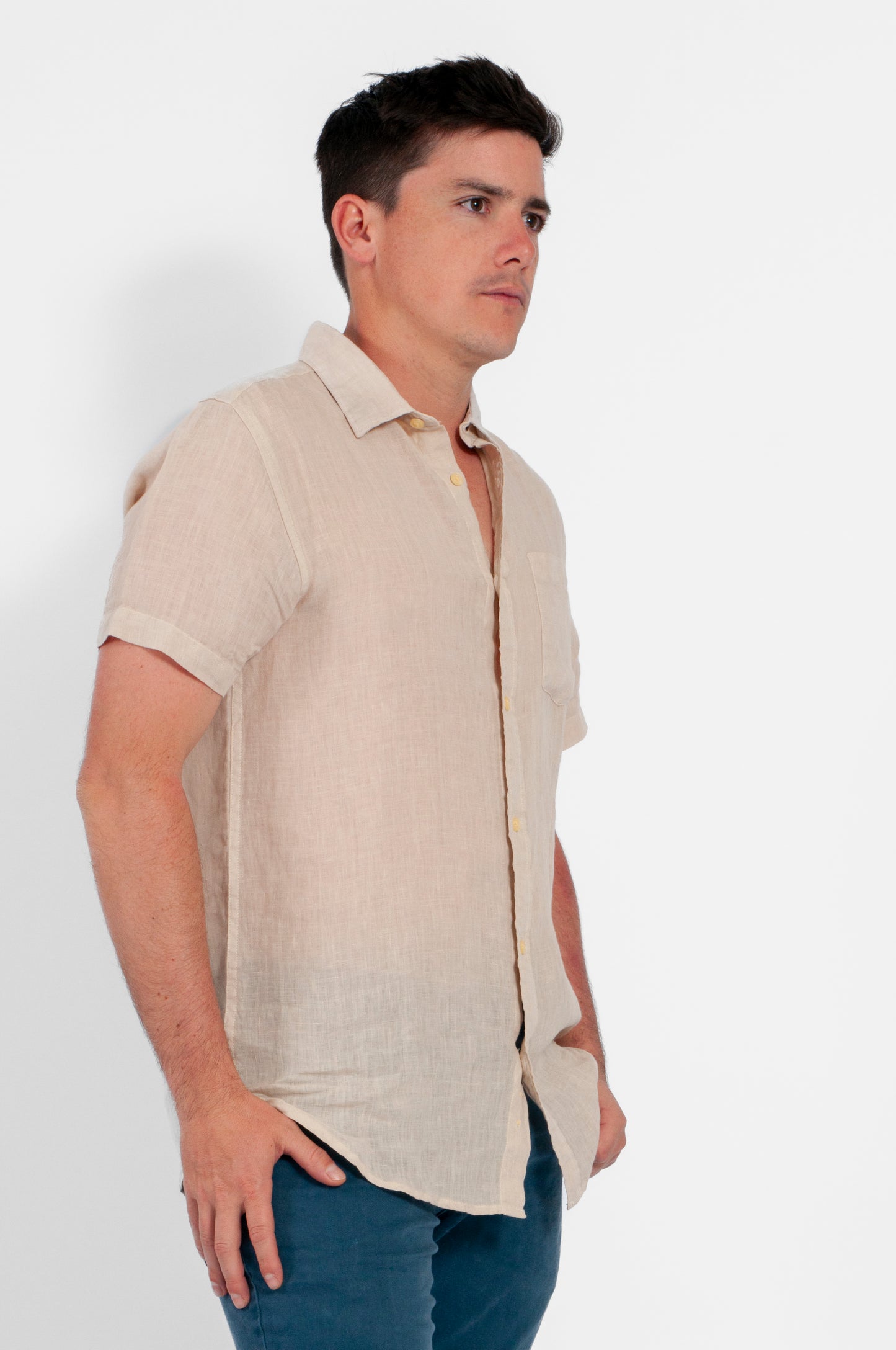 CAMISA BALI MANGA CORTA LINO BEIGE