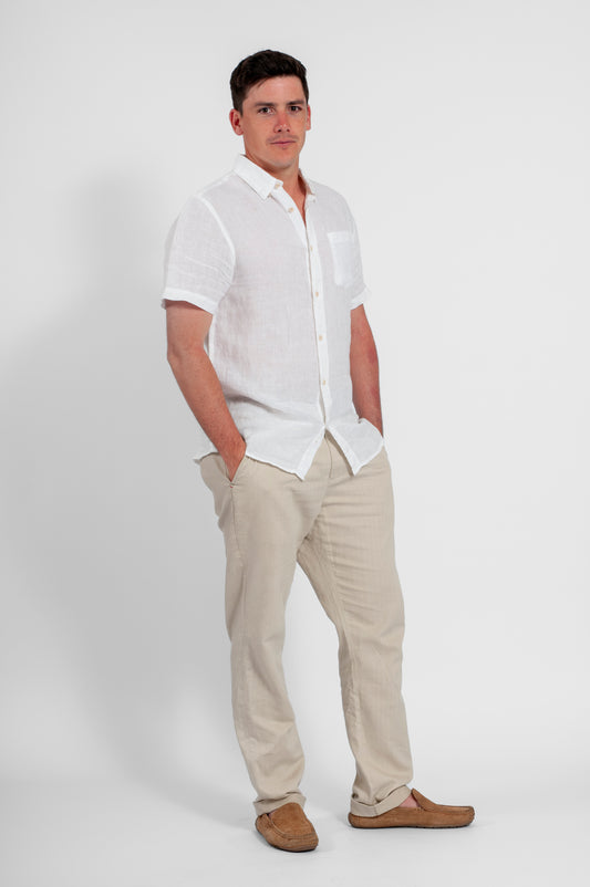CAMISA BALI MANGA CORTA LINO BLANCA