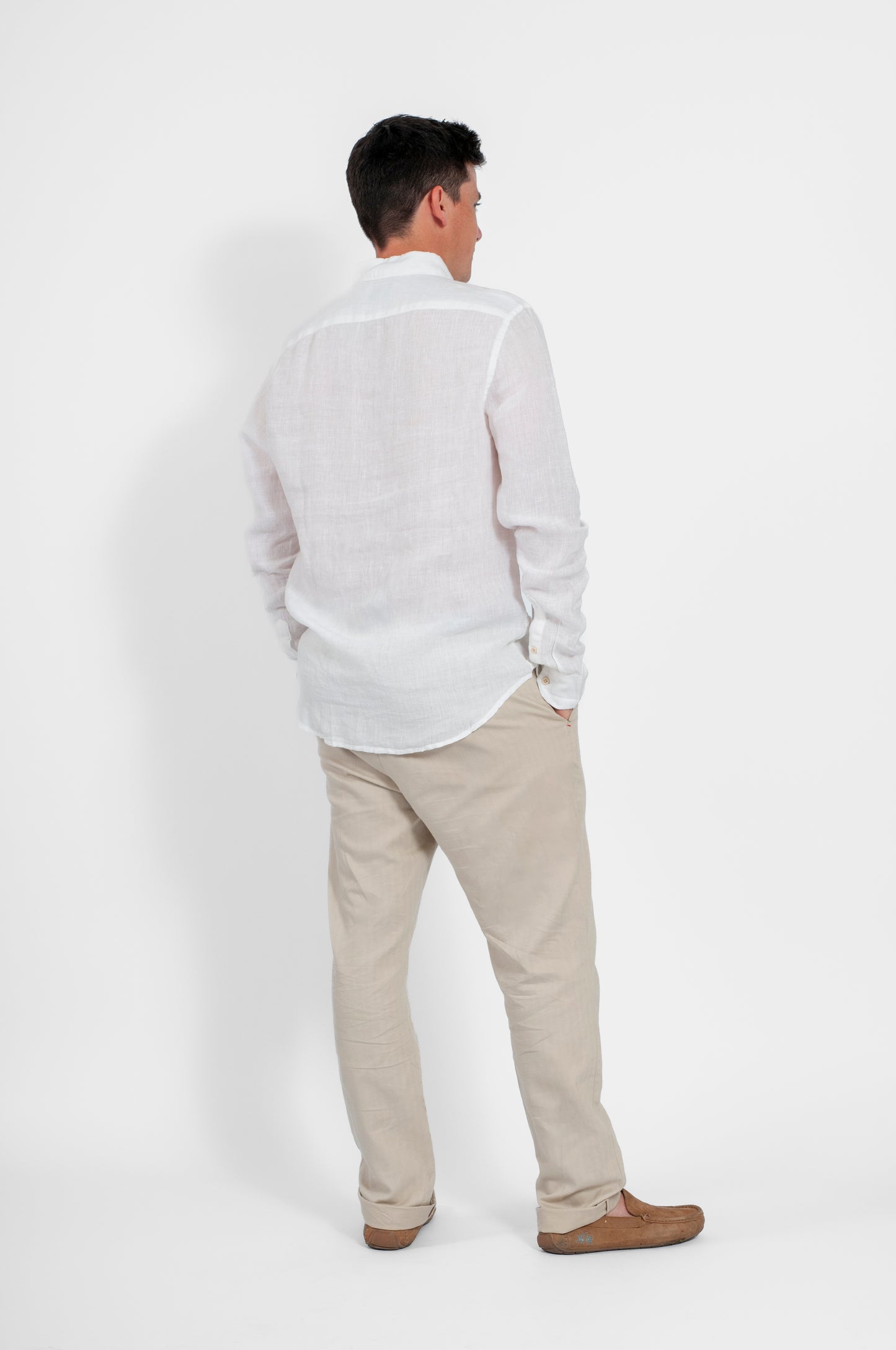 CAMISA HAWAII MANGA LARGA LINO BLANCA