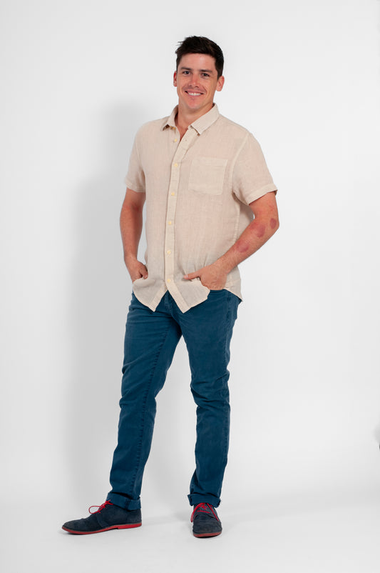 CAMISA BALI MANGA CORTA LINO BEIGE