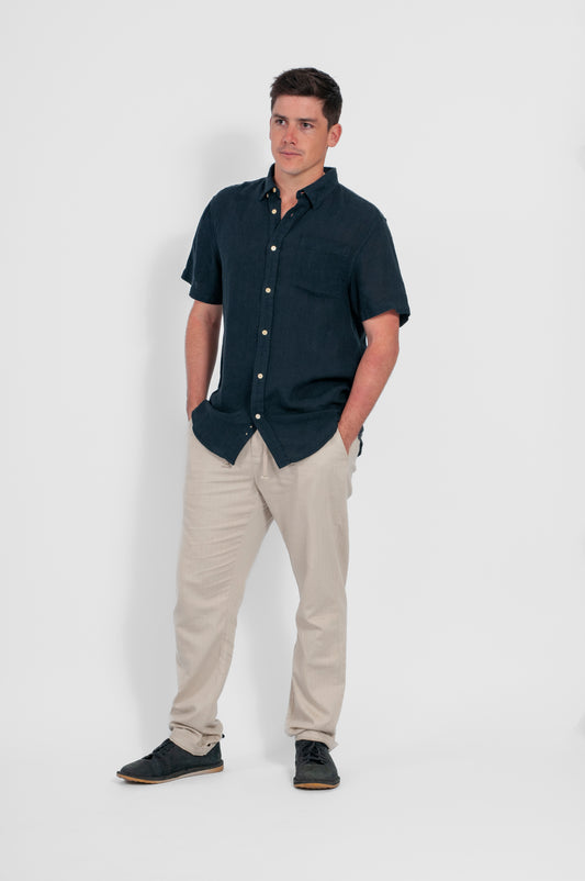 CAMISA BALI MANGA CORTA LINO AZUL