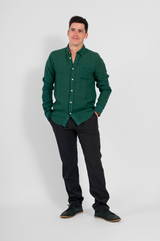 CAMISA HAWAII MANGA LARGA LINO VERDE