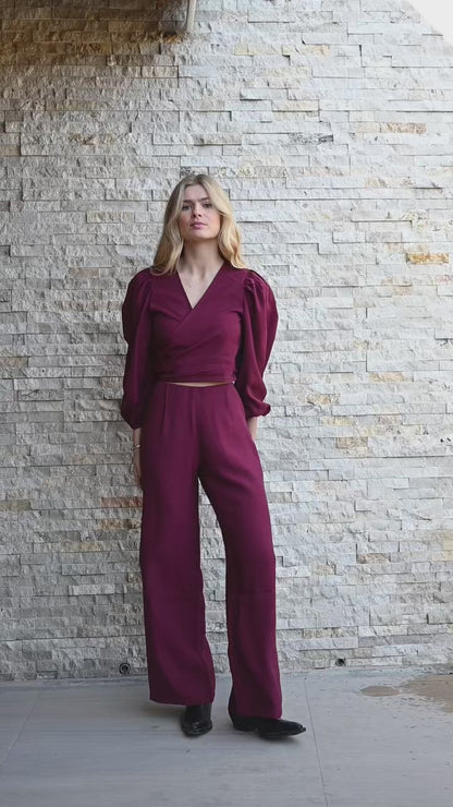 Pantalon Tulum solido Burgundy