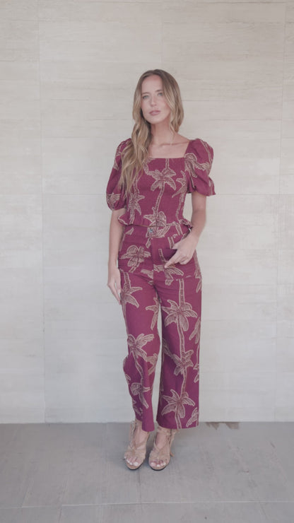 Pantalon Canarias Estampado Burdeo con Café (PREVENTA ENTREGA 15 OCT)