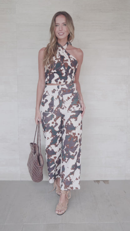 Pantalon Canarias Estampado beige con Café (PREVENTA ENTREGA 15 OCT)